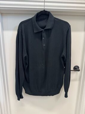Black Long-Sleeve Polo Sweater Italy XL